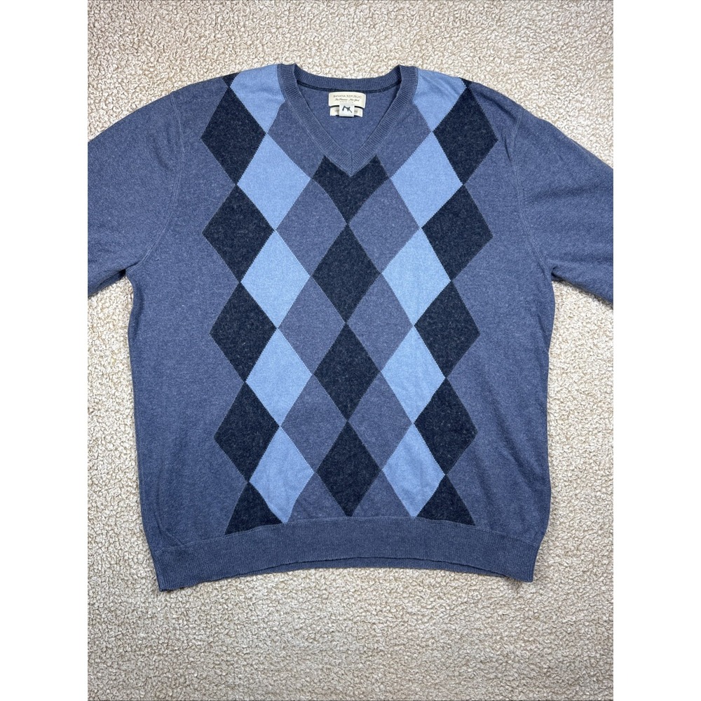 Banana Republic V-Neck Sweater Men's XL Diamond Print Cashmere Comfy